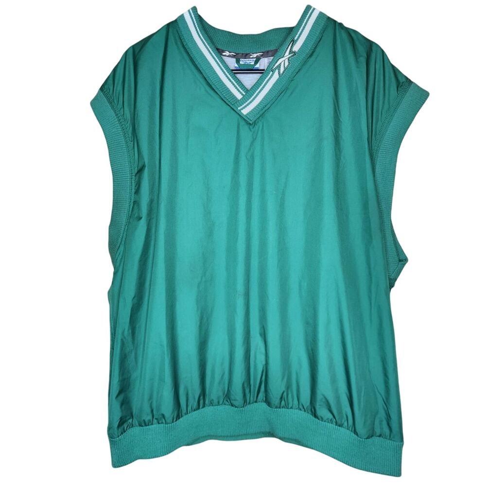 Vintage Reebok Windbreaker Varsity Pullover Vest Size Xl Green